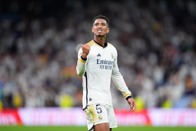 Jude Bellingham of Real Madrid celebrates the 3-2 victory during the Spanish League, LaLiga EA Sports, football match played between Real Madrid and FC Barcelona at Santiago Bernabeu stadium on April 21, 2024 in Madrid, Spain.