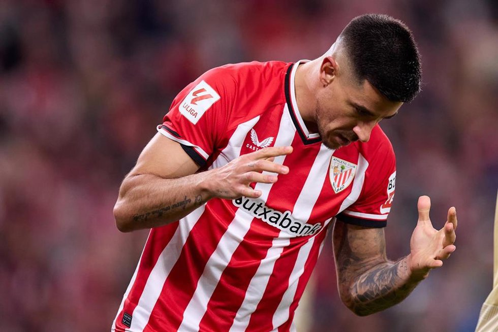 Yuri Berchiche of Athletic Club reacts during to the LaLiga EA Sports match between Athletic Club and Granada CF at San Mames on April 19, 2024, in Bilbao, Spain.