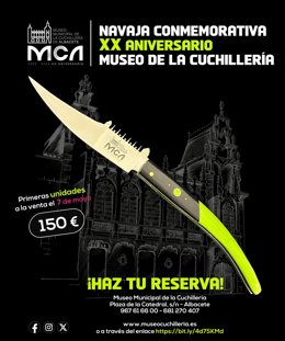 Cartel de la navaja conmemorativa del XX aniversario del Museo de la Cuchillería de Albacete.