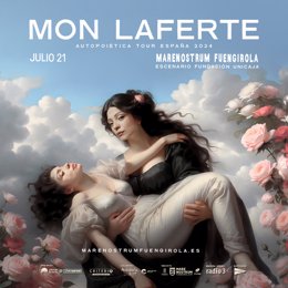 Cartel que anuncia la actuación de la cantante nacida en Chile y afincada en México, Mon Laferte, el próximo 21 de julio en Marenostrum Fuengirola.