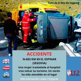 Imagen del 112 CyL con información sobre el accidente en la N-603 a la altura de El Espinar (Segovia).