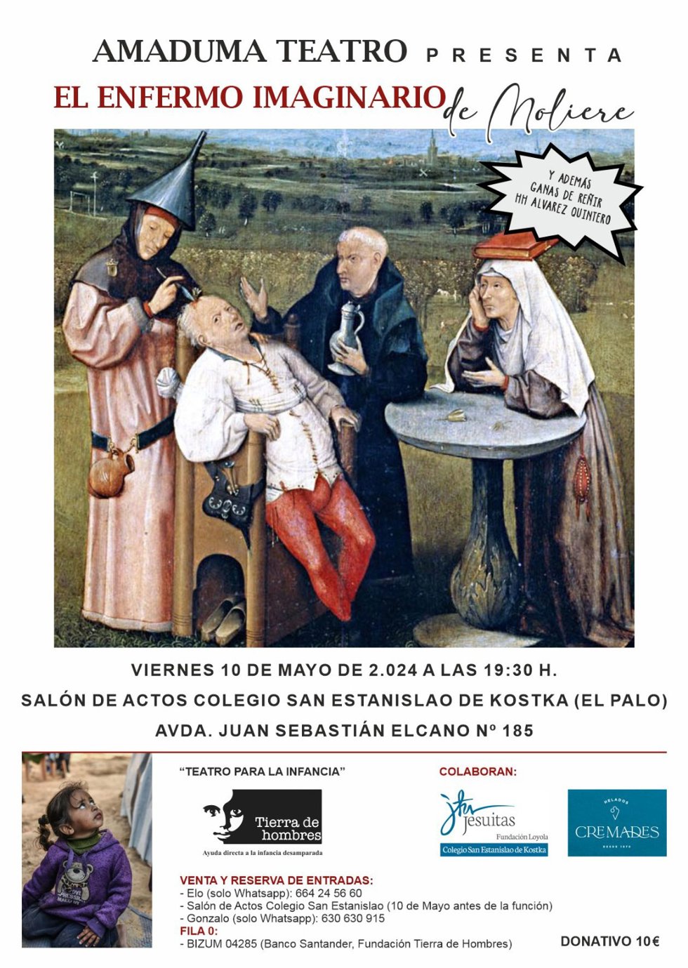 Cartel de la puesta en escena, que va a tener el viernes 10 de mayo  en el salón de actos del Colegio San Estanislao de Kostka.
