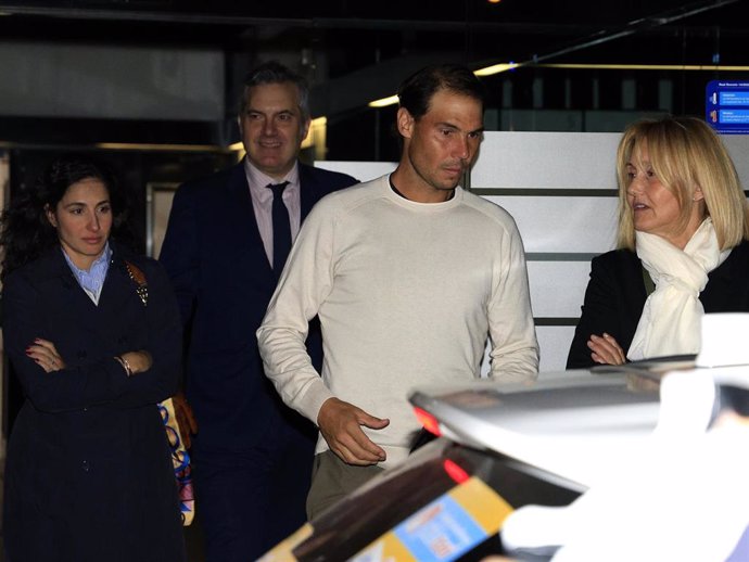 Xisca Perelló, Rafa Nadal y Ana María Parera salen de cenar, a 27 de abril de 2024, en Madrid (España).