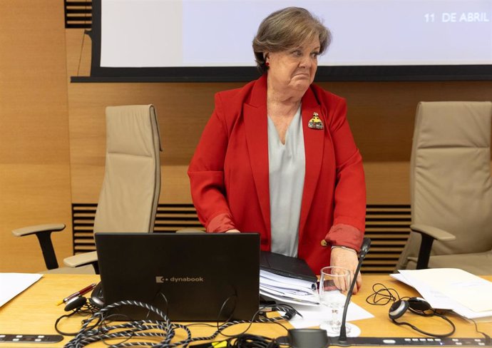 La presidenta del Tribunal de Cuentas, Enriqueta Chicano, a su llegada a la Comisión Mixta para las Relaciones con el Tribunal de Cuentas, en el Congreso de los Diputados, a 11 de abril de 2024, en Madrid (España). 