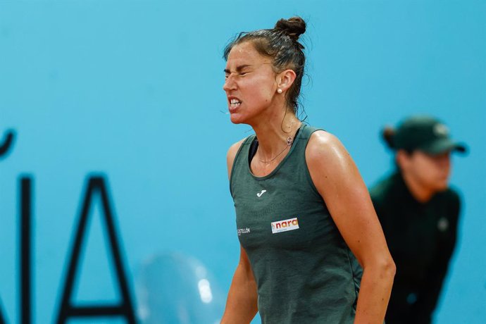 Sara Sorribes Tormo of Spain lamenting against Victoria Azarenka of Russia during the Mutua Madrid Open 2024, ATP Masters 1000 and WTA 1000, tournament celebrated at Caja Magica on April 27, 2024 in Madrid, Spain.