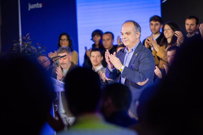 El secretario general de Junts, Jordi Turull, en el mitin de este lunes en Argelès-sur-Mer (Francia)