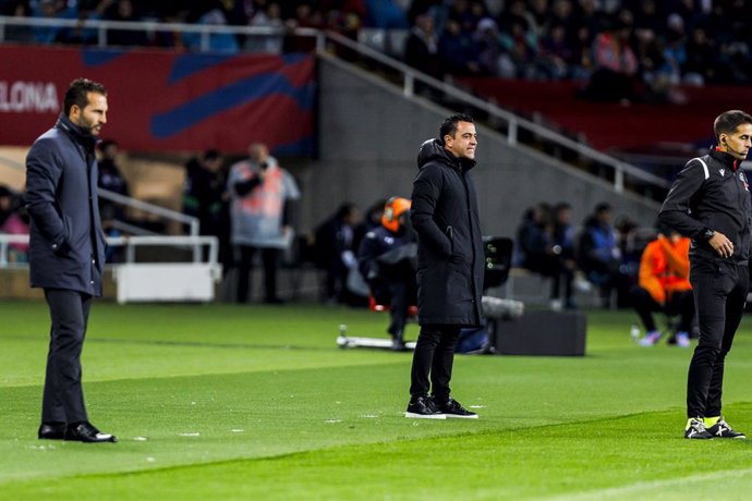 Xavi Hernandez, head coach of FC Barcelona gestures during the Spanish league, La Liga EA Sports, football match played between FC Barcelona and Valencia CF at Estadio Olimpico de Montjuic on April 29, 2024 in Barcelona, Spain.