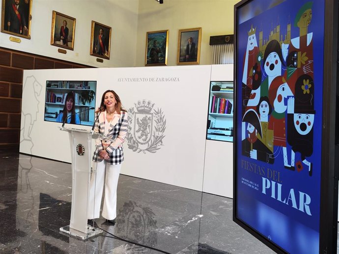 La alcaldesa de Zaragoza, Natalia Chueca, presenta el cartel anunciador de las Fiestas del Pilar