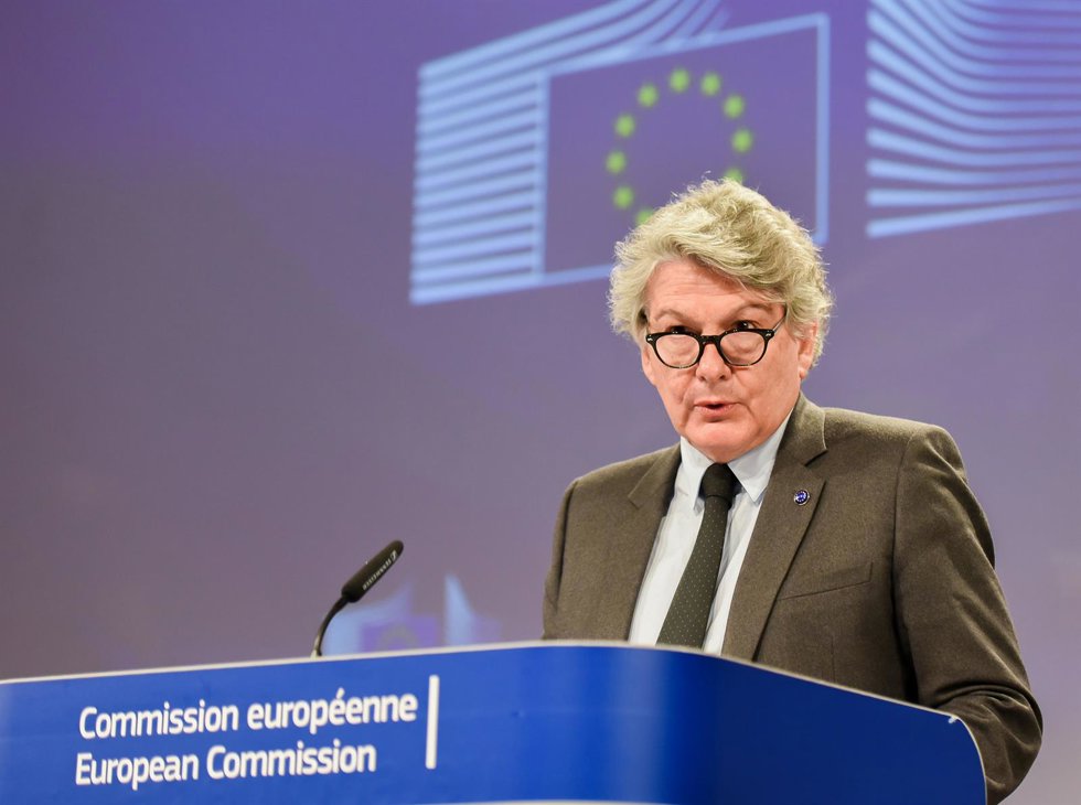Archivo - HANDOUT - 17 June 2020, Belgium, Brussels: European Union Internal Market Commissioner Thierry Breton holds a video press conference at the European Commission building. The European Commission intends to unveil a new proposal to impose restri