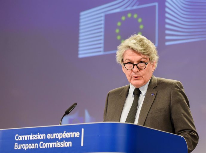 Archivo - HANDOUT - 17 June 2020, Belgium, Brussels: European Union Internal Market Commissioner Thierry Breton holds a video press conference at the European Commission building. The European Commission intends to unveil a new proposal to impose restrict