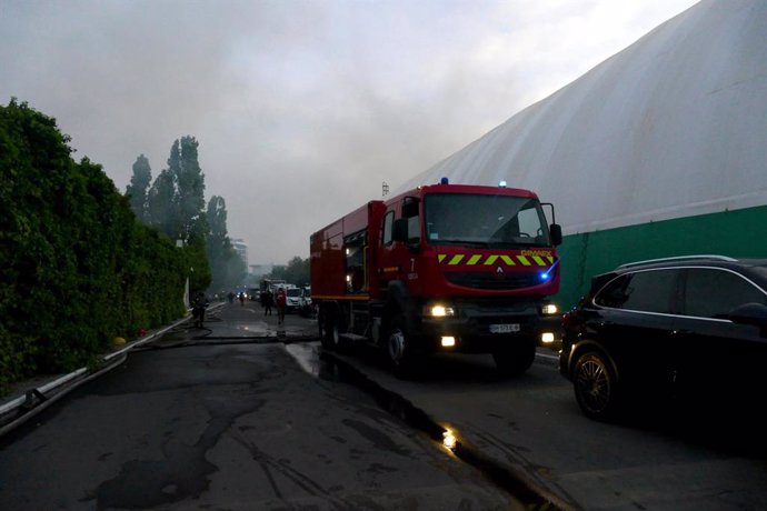 April 29, 2024, Odesa, Ukraine: ODESA, UKRAINE - APRIL 29, 2024 - A fire engine is parked outside the Palace of Students of the Odesa Law Academy which caught fire due to a Russian missile attack on Odesa, southern Ukraine, which killed five people. Accor