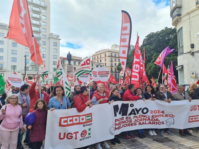 Manifestación sindical por el 1 de mayo en Málaga.