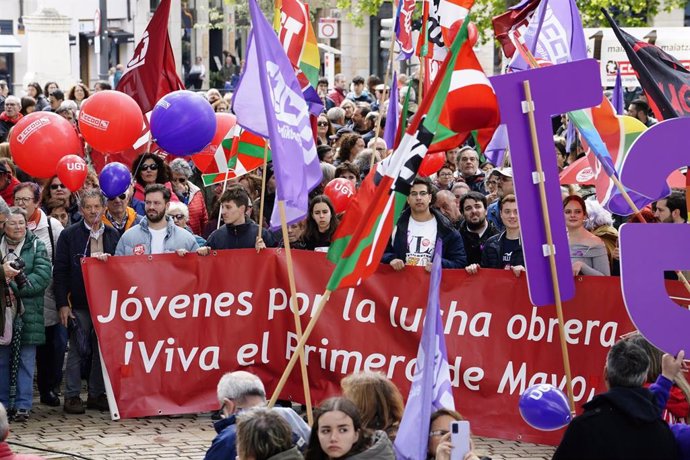 Manifestación conjunta del Primero de Mayo de UGT y CCOO en Bilbao