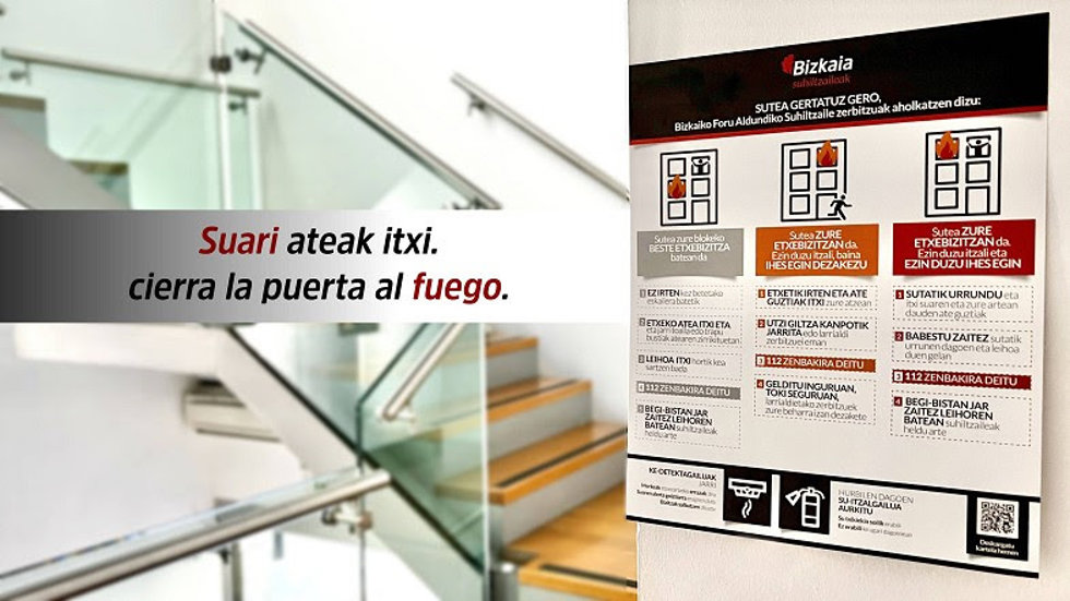 Cartel con pautas de seguridad ante incendios.