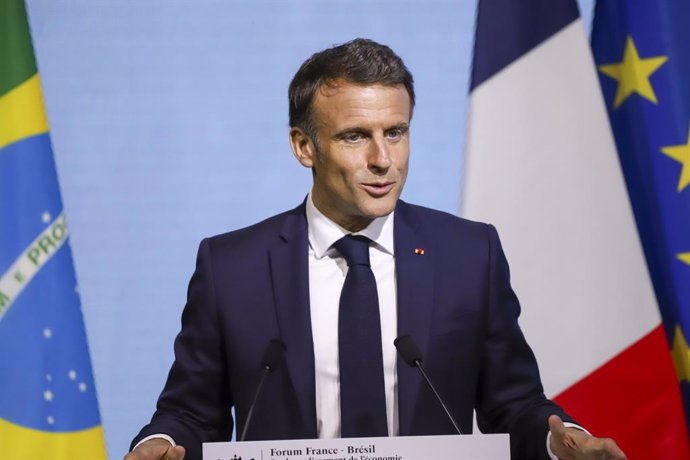 Archivo - 27 March 2024, Brazil, Sao Paulo: France's President Emmanuel Macron speaks during the France-Brazil Economic Forum at the Federation of Industries of the State of Sao Paulo. Photo: Leco Viana/TheNEWS2 via ZUMA Press Wire/dpa