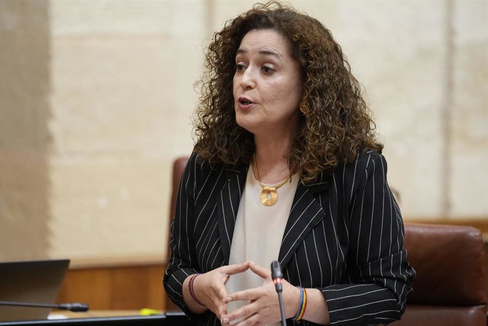 La portavoz de Por Andalucía en la Cámara andaluza, Inmaculada Nieto, en la sesión de control al presidente del Gobierno andaluz, Juanma Moreno.