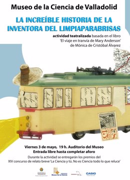 Cartel de la actividad que organiza el museo de la Ciencia de Valladolid sobre Mary Anderson.