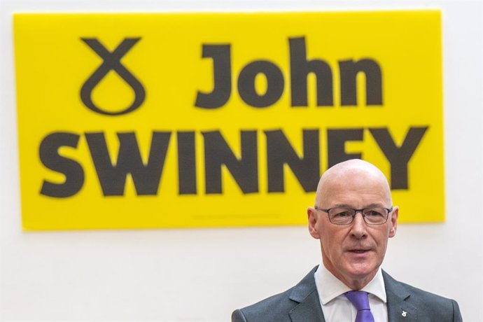 02 May 2024, United Kingdom, Edinburgh: Former deputy first minister of Scotland John Swinney speaks during a press conference to announce standing for the SNP leadership at the Grassmarket Community Project in Edinburgh. Photo: Jane Barlow/PA Wire/dpa