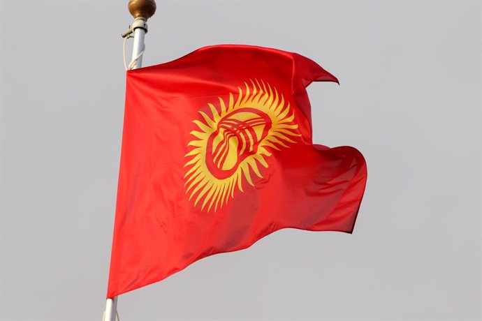 Archivo - November 2, 2023, Saint Petersburg, Russia: The national flag of the Kyrgyz (Kyrgyzstan) Republic as a participating country at the 12th St. Petersburg International Gas Forum