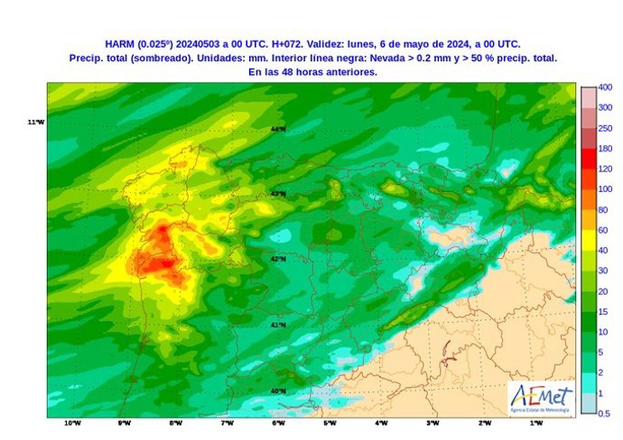 Mapa elaborado por la Aemet sobre la previsión para el fin de semana