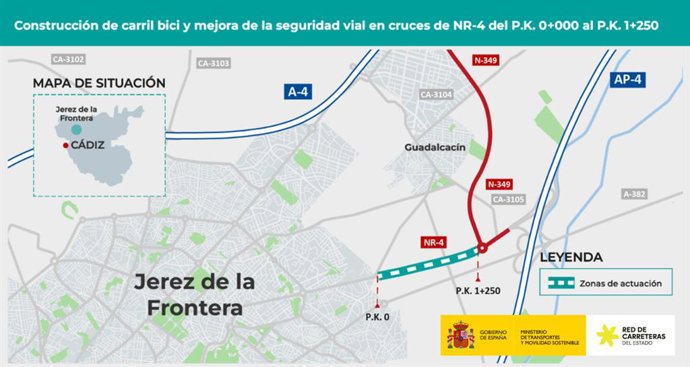 Plano donde se acometerán las obras de carril bici y zona peatonal en el acceso norte a Jerez