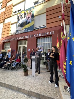 El consejero de Educación, Formación Profesional y Empleo, Víctor Marín, durante la presentación de jornada 'Alumnado con discapacidad en la Formación Profesional. El reto de la Formación en Centros de Trabajo y de la inserción laboral'