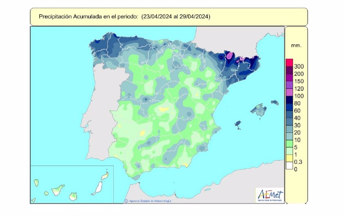 Las lluvias acumuladas desde octubre en España se elevan a un 7% por encima de lo normal