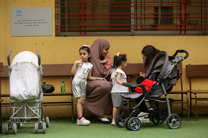 April 29, 2024, Beirut, Beirut, Lebanon: A Syrian refugee, surrounded by her daughters, give information to a medical supporter at an Armenian primary care center in the BeirutA??s north suburb of Burj Hammoud. European Commission President Ursula vo
