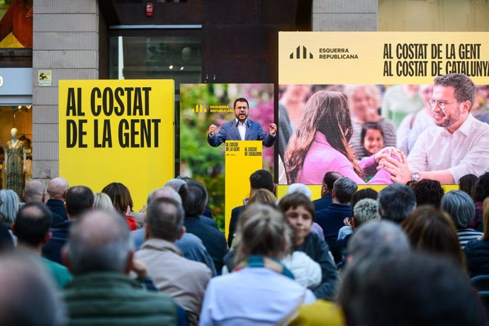 El president de la Generalitat i candidat a la reelecció, Pere Aragonès, en un acte a Lleida.