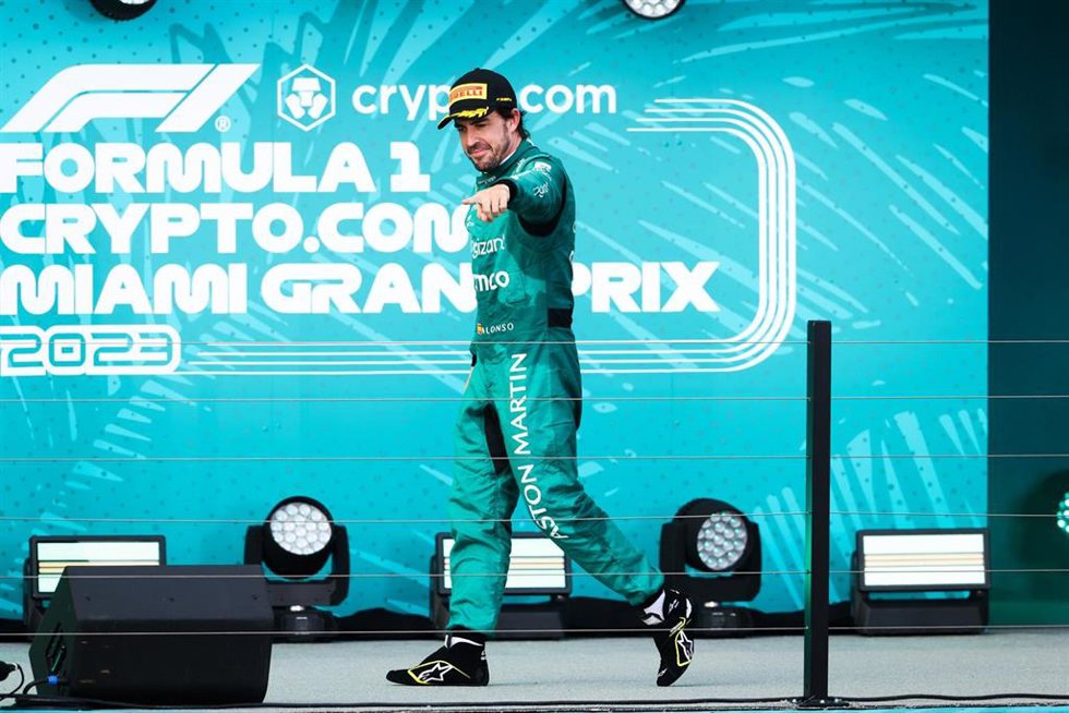 Archivo - podium ALONSO Fernando (spa), Aston Martin F1 Team AMR23, portrait during the Formula 1 Crypto.com Miami Grand Prix 2023, 5th round of the 2023 Formula One World Championship from May 05 to 07, 2023 on the Miami International Autodrome, in Mia
