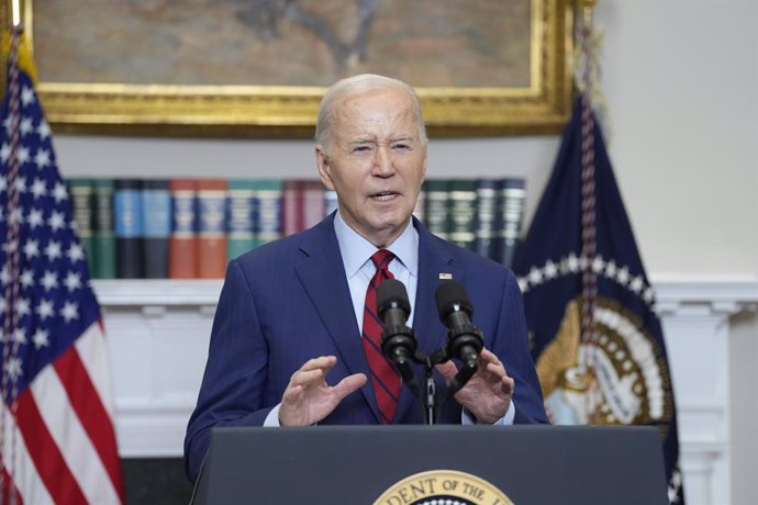 May 2, 2024, Washington, District Of Columbia, USA: United States President Joe Biden makes a statement on Campus unrest from in the Roosevelt Room of the White House in Washington, DC on Thursday, May 2, 2024.  In his remarks the President said there is 