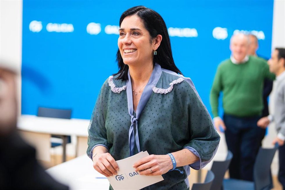 La secretaria xeral del PPdeG, Paula Prado, en la sede de la formación en Santiago de Compostela