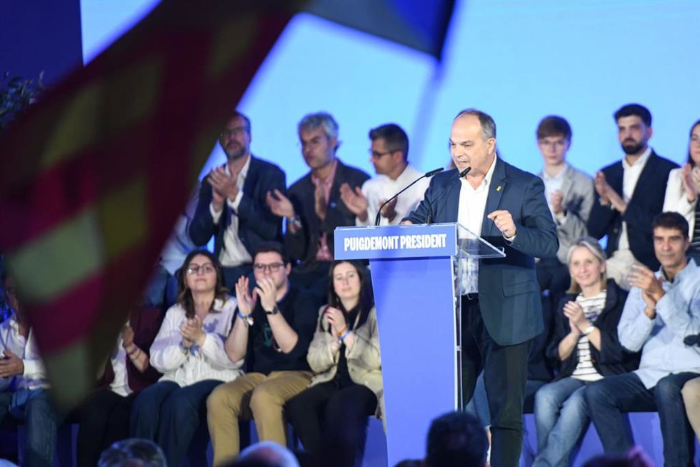 El secretario general de Junts, Jordi Turull, en el acto central de campaña en Argels-sur-mer (Francia).