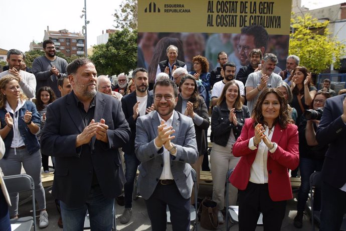 El president de la Generalitat i candidat a les eleccions catalanes, Pere Aragonès, en l'acte central de campanya del seu partit, a Pineda de Mar (Barcelona)
