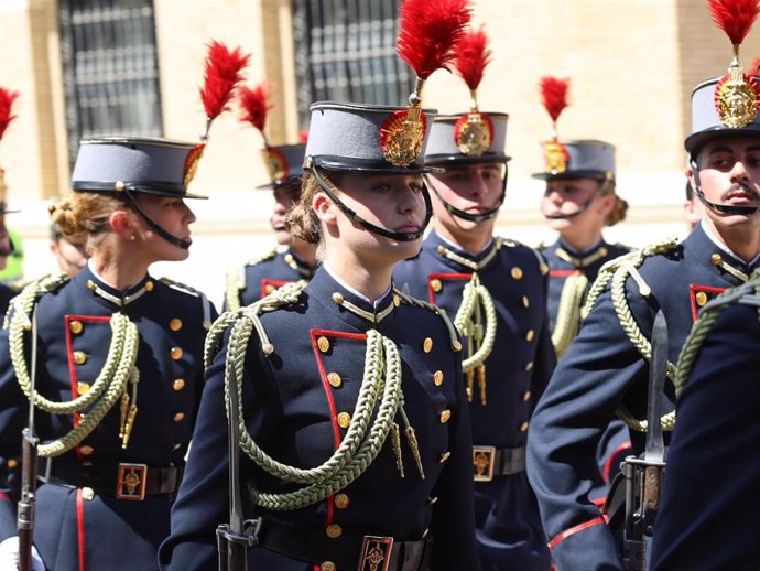 La Princesa Leonor en el 40 aniversario de la jura de Bandera del Rey Felipe VI en el Ejército de Tierra en la Academia General Militar de Zaragoza a 04 de Mayo de 2024 en Zaragoza (España).