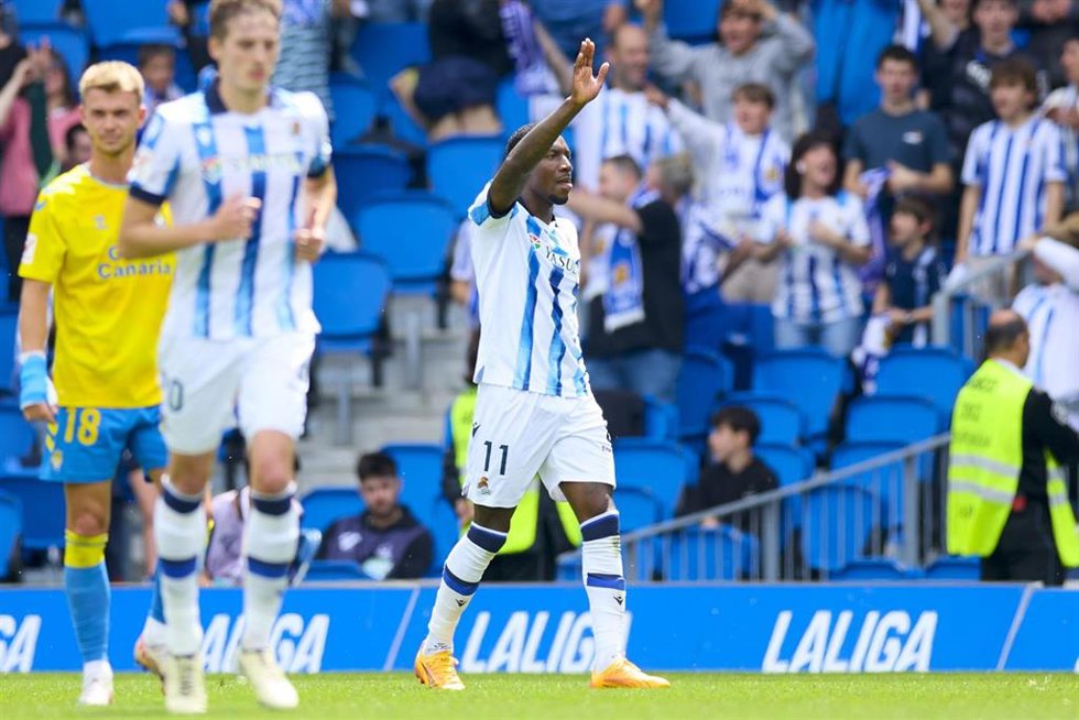 Sheraldo Becker celebra su gol en el Real Sociedad-UD Las Palmas