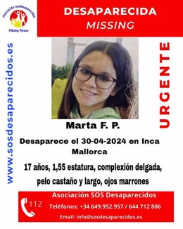 Buscan a una joven de 17 años desaparecida desde el martes en Inca 