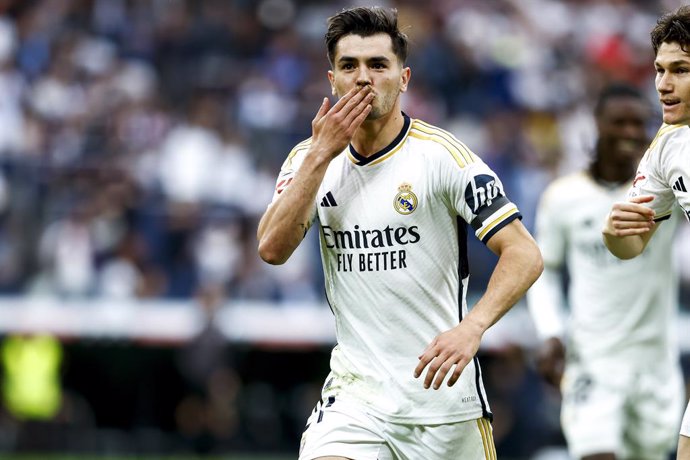Brahim Diaz of Real Madrid celebrates a goal during the Spanish League, LaLiga EA Sports, football match played between Real Madrid and Cadiz CF at Santiago Bernabeu Stadium on May 04, 2024, in Madrid, Spain.