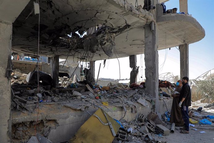 Un edificio destruido en la ciudad de Rafá, en el sur de la Franja de Gaza