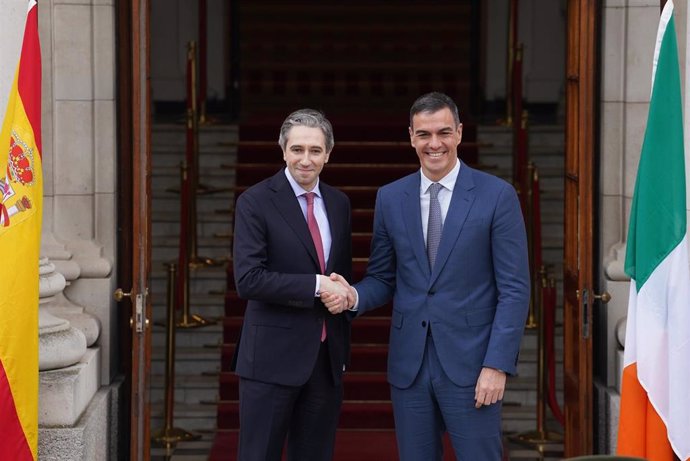 Simon Harris, primer ministro de Irlanda, recibe en Dublín a Pedro Sánchez, presidente del Gobierno