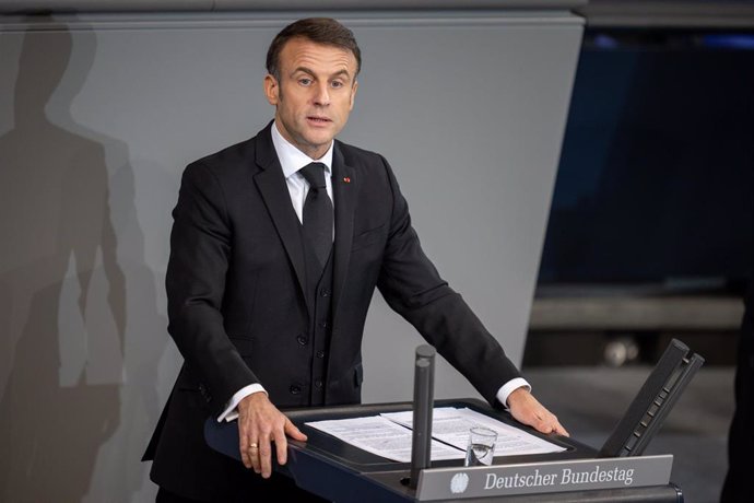 Archivo - El presidente de Francia, Emmanuel Macron, durante un discurso ante el Bundestag de Alemania (archivo)