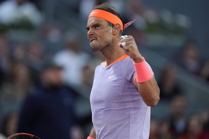Rafael Nadal celebra un punto durante el Mutua Madrid Open 2024