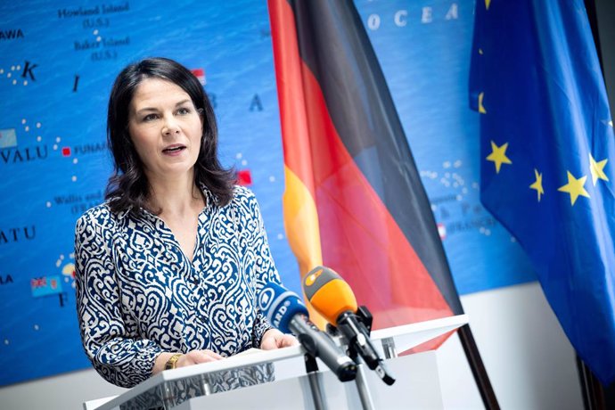 06 May 2024, Fiji, Suva: Annalena Baerbock, Germany's Foreign Minister, speaks during a press conference at the German Embassy. Photo: Sina Schuldt/dpa