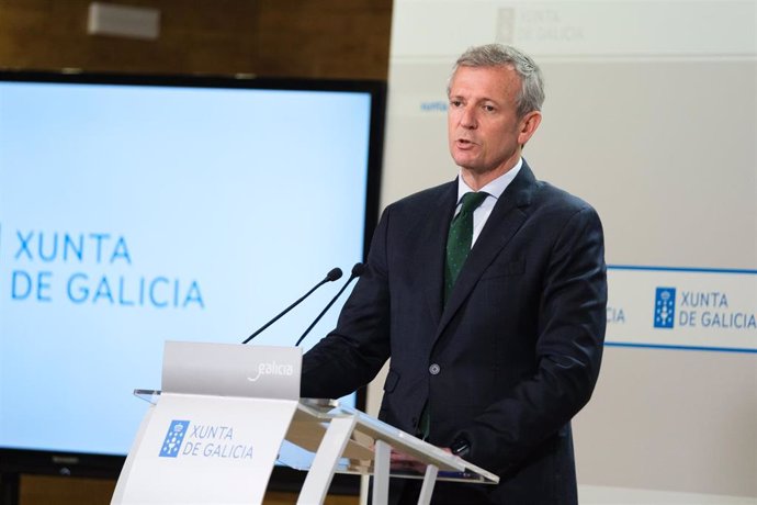 El presidente de la Xunta, Alfonso Rueda, en su comparecencia tras la reunión semanal de su Ejecutivo