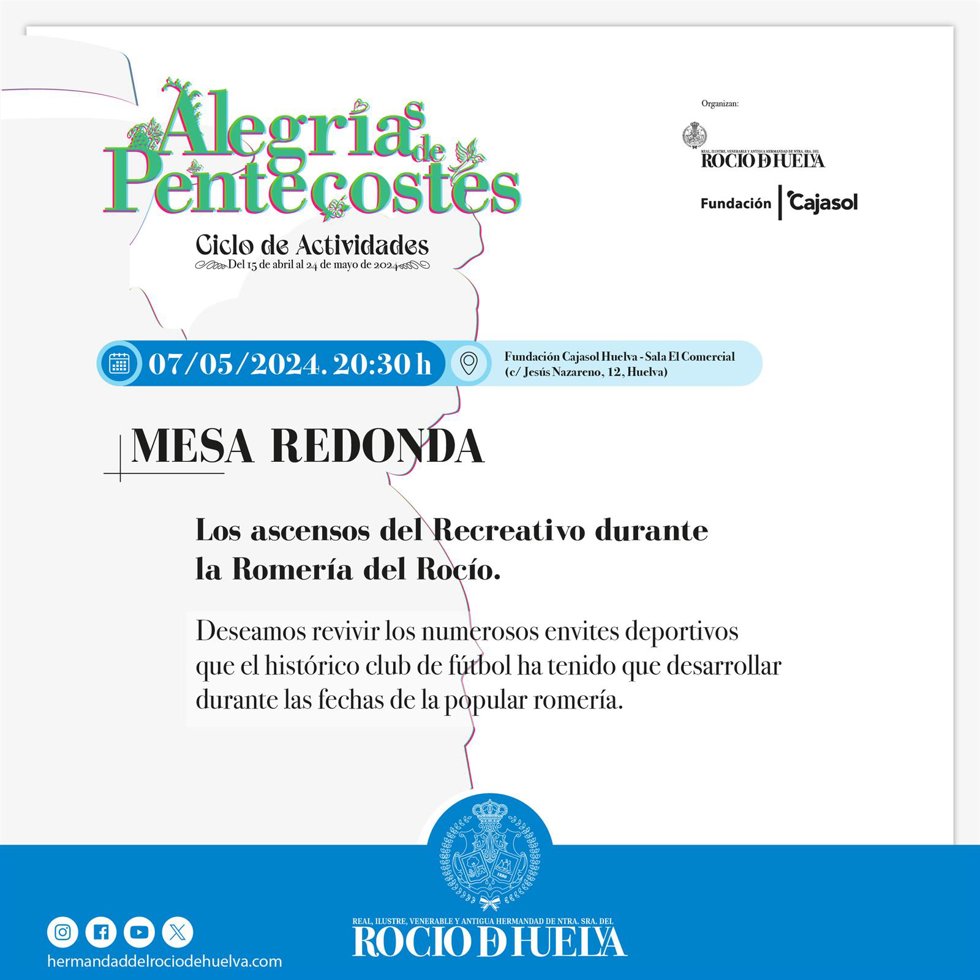 Cartel de la mesa redonda 'Los ascensos del Recre durante la romería del Rocío'.