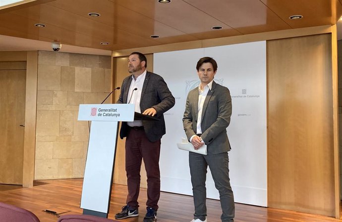 El secretario de Movilidad e Infraestructuras de la Generalitat, Marc Sanglas, y el director de Transportes y Movilidad, Oriol Martori.