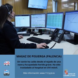 Imagen compartida por el 112 CyL con información sobre el accidente en Magaz de Pisuerga (Palencia).