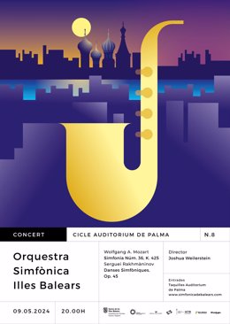 Cartel del octavo y último concierto de la Orquesta Sinfónica de Baleares en el ciclo del Auditorium de Palma.