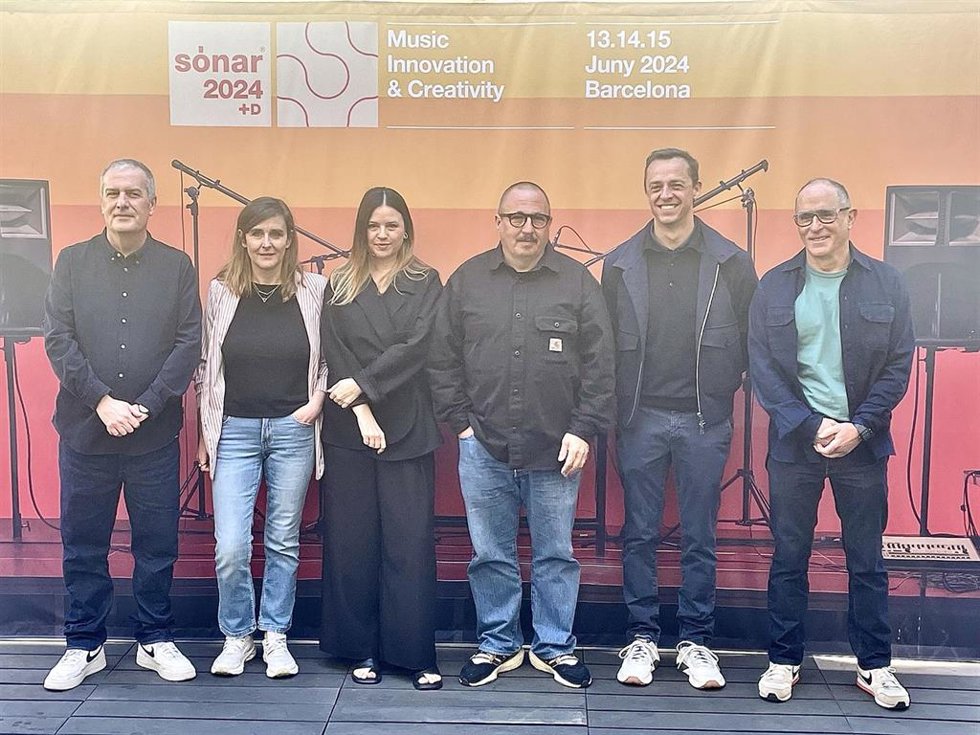 Presentación del Sónar 2024, con sus codtores.Ricard Robles y Enric Palau y la comisaria de Sónar+D Antnia Folguera