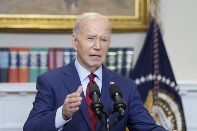 May 2, 2024, Washington, District Of Columbia, USA: United States President Joe Biden makes a statement on Campus unrest from in the Roosevelt Room of the White House in Washington, DC on Thursday, May 2, 2024.  In his remarks the President said there is 